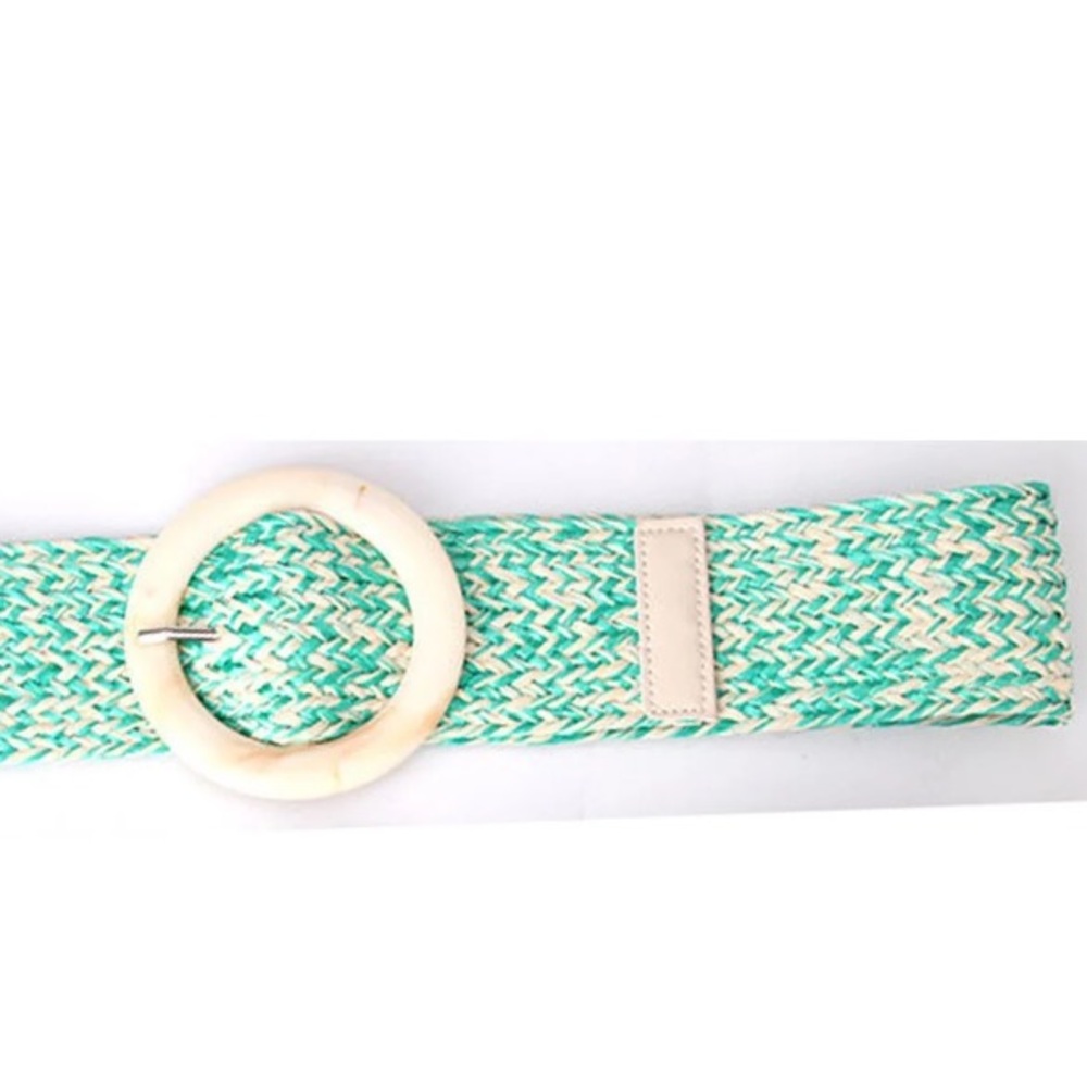 Teal Green & White Woven Wide Belt - Picture 5 of 7